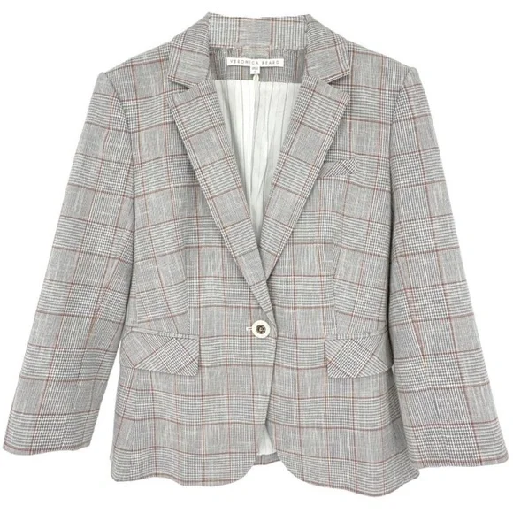 $698 Veronica Beard Schoolboy Dickey Jacket Blazer Plaid pearlized buttons sz 8 - Picture 8 of 15